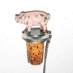Pig Wine Things Unlimited WTU Solid Pewter Wine Bottle Stopper Cork Ring Chain
